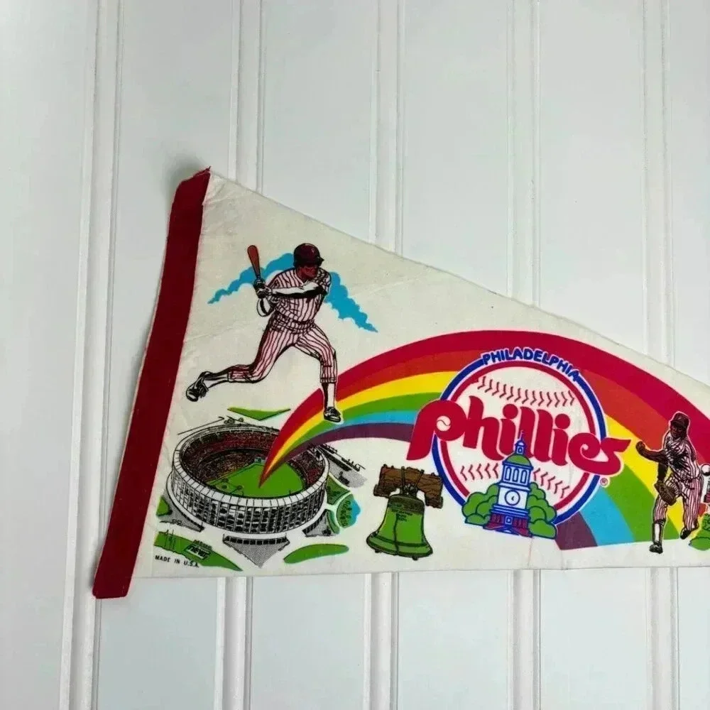 Vintage Phillies Baseball Pennant RARE Veteran's Stadium Rainbow 1970s HTF - Picture 3 of 12